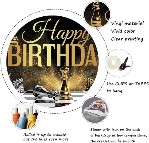 Miniatura 6 de Telón de fondo de fiesta de cumpleaños con temática de ajedrez dorado y plateado, concurso de fotografía de fondo para niños, decoración