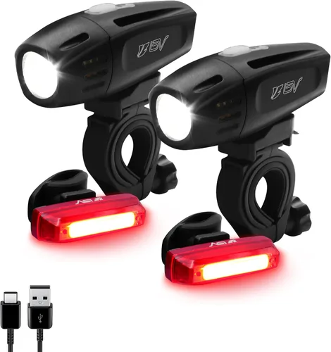 Miniatura 11 de Luces de Bicicleta BV, Super Brillantes con 5 Faros LED Delanteros y 3 Traseros, Luces de Bicicleta para Montar de Noche con Liberación Rápida, Set