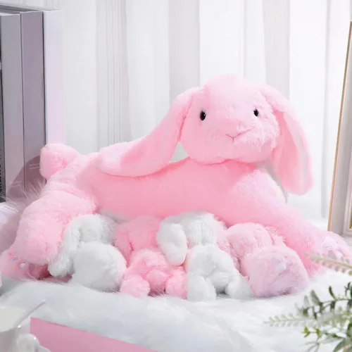 Miniatura 5 de Libima 5 juguetes de peluche de conejo de enfermería, color rosa de 15 pulgadas, suave, con 4 conejos magnéticos para bebé, conejito de peluche