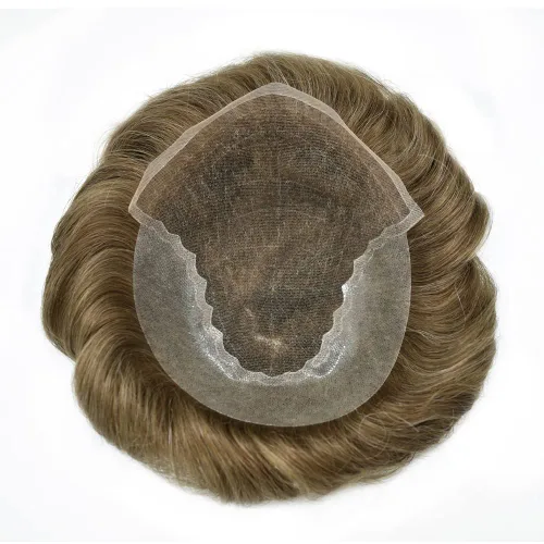 Miniatura 7 de Toupee para hombres Cabello humano real francés encaje sistema de reemplazo de encaje frontal nudo blanqueado para hombre Toupee Hair Pieces Natural