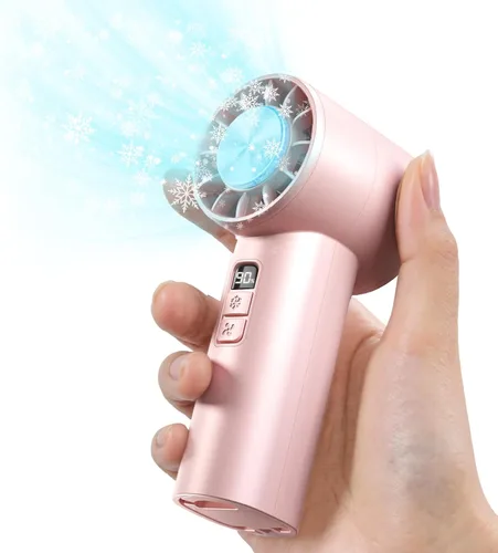 Ventilador turbo portátil de mano | Mini ventilador ajustable de velocidad (1-120) con modo de enfriamiento | Batería recargable de 5000 mAh | Rosa