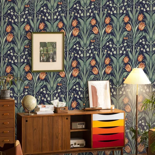 Miniatura 6 de Livebor Papel tapiz floral para despegar y pegar, papel de contacto floral de 16.9 x 196.8 pulgadas, papel de pared de hojas verdes, papel tapiz