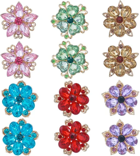Miniatura 12 de Lote de 12 piezas de broche de flores de diamantes de imitación de cristal surtido para mujeres, kit de ramo de boda nupcial DIY Oro rosa