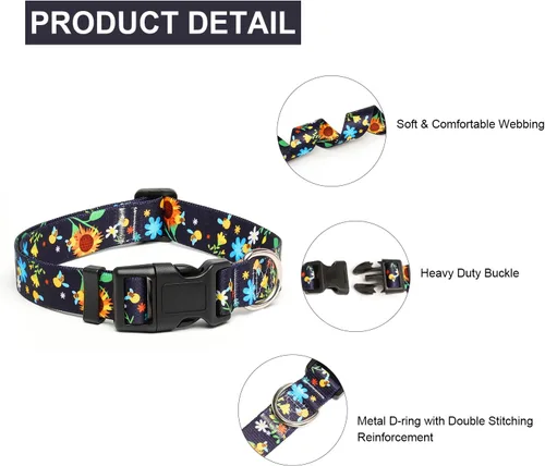 Miniatura 38 de Mercano Collar ajustable para perro, patrones de diseño especial, nailon suave, cómodo y resistente, collar para mascotas para perros pequeños
