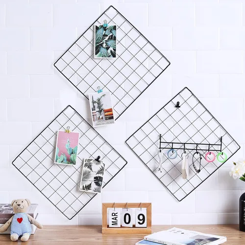 Miniatura 9 de Feadily Paquete de 4 tableros de pared de rejilla metálica, tablero de exhibición de fotos e imágenes, decoración de pared para el hogar