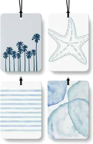 Miniatura 11 de Blue Coastal Beach Orange Car Air Freshener 4 Pcs, Summer Blue Bikini Starfish Palm Tree Round Hanging Air Freshener for Cars Closet Drawer Books