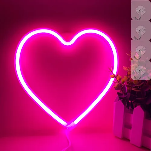Miniatura 8 de Luces de corazón de neón – Lámpara de corazón LED rosa, decoración para el hogar, regalos colgantes, funciona con USB / pilas para dormitorio, sala