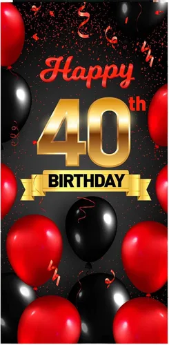 Miniatura 13 de Cartel de feliz cumpleaños 15 cumpleaños rojo y negro telón de fondo para cabina de fotos, globos de vítores a 15 años de edad, decoración temática