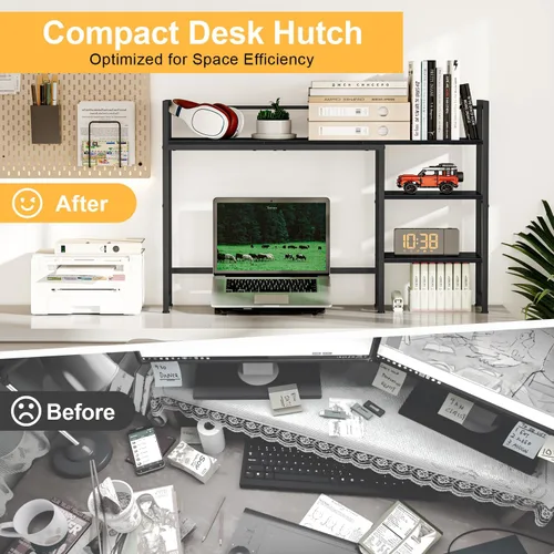 Miniatura 7 de Snughome Estante de escritorio, estante organizador de escritorio grande de 44.9 pulgadas, gabinete de escritorio para monitor, estante de Negro