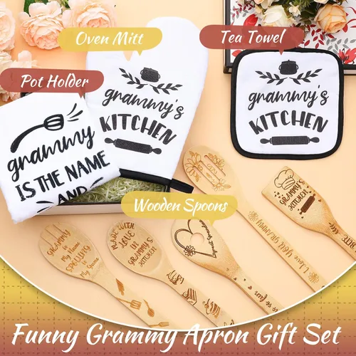 Miniatura 4 de Leyndo Juego de 10 regalos de cocina Grammy de Navidad, incluye delantal, toalla de té, cuchara de té, soporte para olla, guante de horno, espátula
