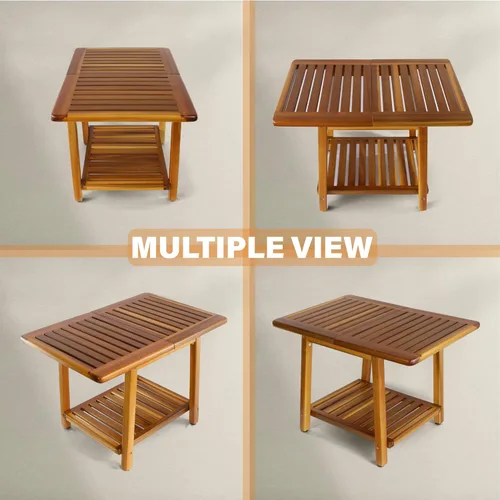 Miniatura 4 de ENKEZI Acacia - Mesa auxiliar para exteriores de 24 pulgadas, patio resistente de 2 niveles, mesa auxiliar resistente a la intemperie, mesa auxiliar