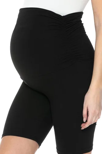 Miniatura 7 de Leggings Depot Pantalones cortos de maternidad con cintura lateral fruncida para mujer, pantalones cortos sobre el vientre