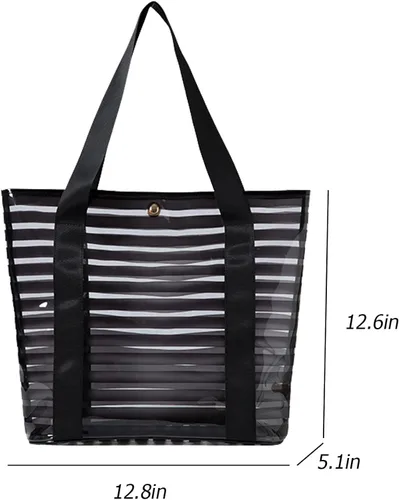 Miniatura 2 de forestfish Bolsa transparente aprobada para estadios bolsa de PVC a rayas reutilizable con asas para mujer Bolsa de PVC