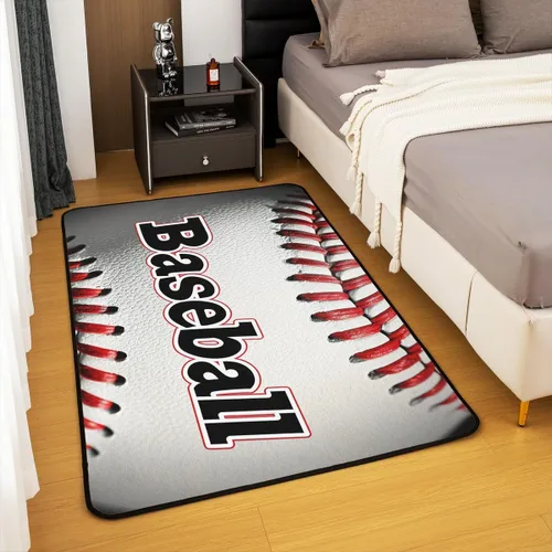 Miniatura 4 de Alfombra de béisbol blanca de 3 x 5 pies, alfombra antideslizante para niños y niñas, adultos, decoración de juegos 3D para sala de estar