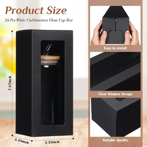 Miniatura 2 de Honoson 24 Piezas Caja de Regalo de Tumbler con Cinta para Sublimación Cajas de Exhibición de Vidrio Transparentes para Tazas de Beber de 12oz 16oz