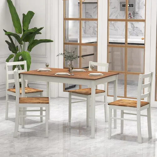 Miniatura 2 de COSTWAY Juego de mesa de comedor para 4, sillas de mesa de cocina de madera con patas de madera de goma, diseño que ahorra espacio, moderno juego