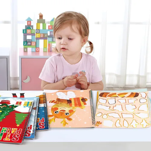 Miniatura 6 de 90shine 4 piezas de manualidades navideñas para niños de 4 a 8 años Libros de pintura adhesiva - Incluye diseños de Papá Noel, muñeco de nieve