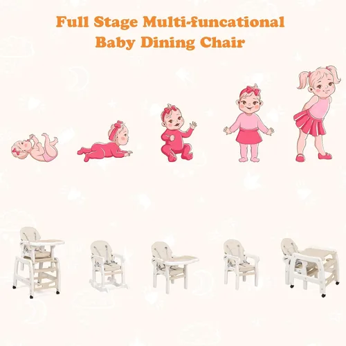 Miniatura 9 de INFANS 5 en 1 Silla Alta para Bebé, Juego de Silla y Mesa Convertible para Niños, Silla Mecedora, Asiento Multifuncional con Ruedas Universales Beige