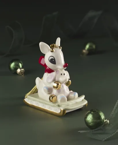 Miniatura 4 de Adornos de Lenox, adorno navideño de Rudolph y el elefante solitario, porcelana con acentos dorados y cordón para colgar para decoración del árbol