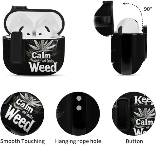 Miniatura 5 de Keep Calm and Smoke Weeds - Funda para auriculares Bluetooth compatible con AirPods 4 con protector de botón negro