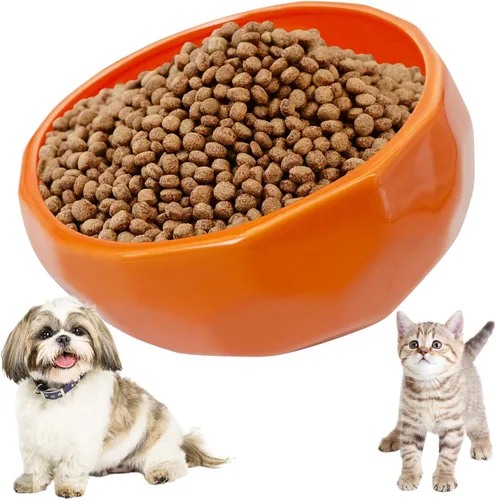 kathson Slanted Ceramic Dog Bowl Tilted 15° Cat Food Water Bowls Dish Animal Pet Comfort Feeding Bowls Heavy Weighted Feeder for Wet or Dry Food