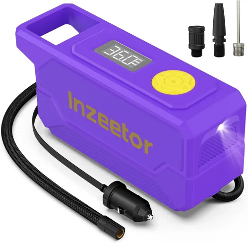 Miniatura 11 de Compresor de aire portátil, inflador de neumáticos de 150 PSI, bomba de aire de 12 V CC con apagado automático, manómetro digital y luz LED de Negro