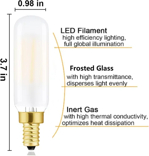 Miniatura 5 de Bombilla LED T6 esmerilada E12 regulable Edison 25W blanco suave 3000K E12 bombillas incandescentes equivalentes a T6.5 bombilla de filamento LED