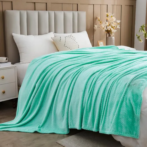 Miniatura 8 de NEWCOSPLAY Manta de Tiro Súper Suave Aqua Franela Sedosa Premium Fleece con Patrón de Hojas Ligera Manta de Cama para Uso en Todas las Estaciones
