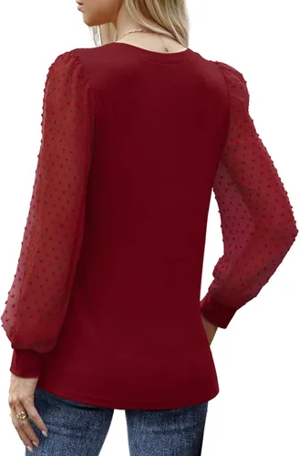 Miniatura 5 de WIHOLL Camisas de manga larga para mujer, túnica de otoño, ropa de cuello redondo a la moda