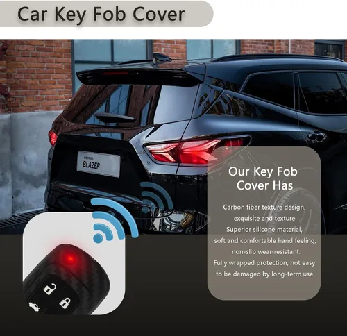 Miniatura 7 de Funda de fibra de carbono para llavero de automóvil, funda de silicona con llavero, funda para llave de automóvil compatible con Buick Chevrolet GMC
