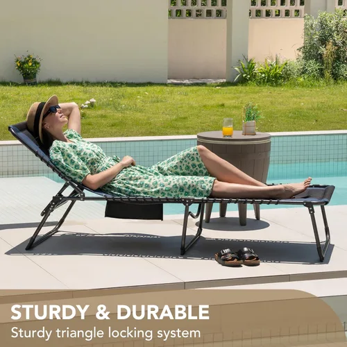 Miniatura 3 de Devoko Silla reclinable plegable portátil acolchada de 4 pliegues para exteriores de servicio pesado con almohada y bolsillo lateral para patio, Azul