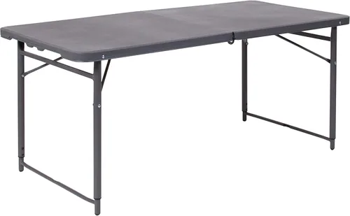 Miniatura 3 de EMMA + OLIVER Mesa plegable de plástico gris oscuro biplegable de altura ajustable de 4 pies con asa