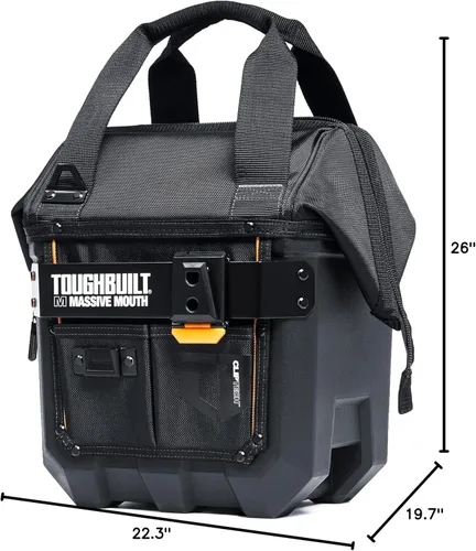 Miniatura 10 de ToughBuilt ClipTech Series - Bolsa de herramientas de boca masiva de 12 pulgadas, diseño de cuerpo duro de apertura amplia con 25 bolsillos, base