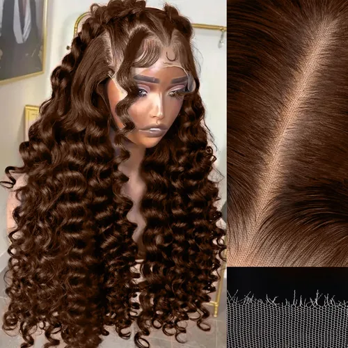 Miniatura 11 de 2x6 con aspecto de piel Chocolate Brown de cabello humano con cierre de encaje HD Real de 0.095mm ultradelgado, 15A, cabello brasileño ondulado