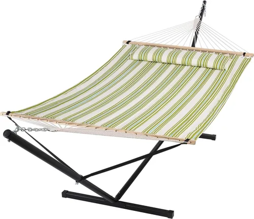 Miniatura 15 de SUNCREAT Hammocks Hamaca doble extragrande con soporte de 12 pies, capacidad de 475 libras, hamaca portátil al aire libre con barra separadora