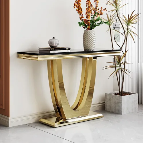 Miniatura 52 de SSLine Mesa de Centro Rectangular de Mármol Sintético para Sala de Estar, Mesa Central Moderna de Mármol Blanco de Lujo con Base Doble en Forma de U