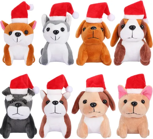 Miniatura 8 de Sumind 8 piezas de perros de Navidad de peluche, surtido a granel de lindos perritos de peluche de 5 pulgadas, pequeño animal para Navidad