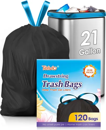 Miniatura 17 de Bolsas de basura con cordón de Teivio, 1.6 galones, 120 unidades, bolsas de basura resistentes, tamaño mediano, para papeleras de cocina y baño