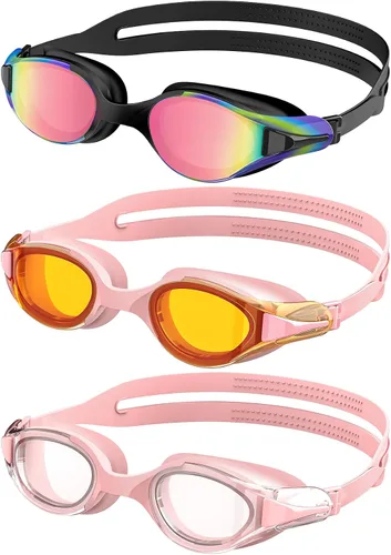 Miniatura 8 de NSSIW Gafas de natación para adultos: gafas de piscina para hombres y mujeres con protección UV400 antivaho sin fugas, paquete de 3