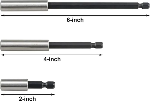 Miniatura 3 de K405 Soporte magnético para brocas con anillo de retención, extensiones de 2, 4, 6 pulgadas, 3 piezas
