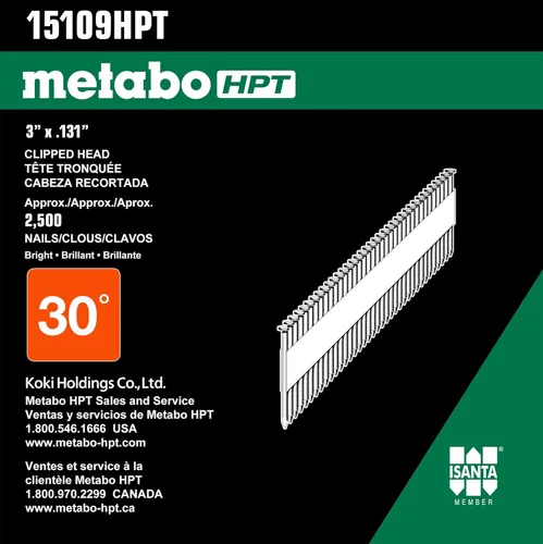 Miniatura 3 de Metabo HPT Clavos para enmarcar 3 pulgadas x 0.131 pulgadas 30 grados cabeza recortada brillantes lisas combinadas 2500 por caja