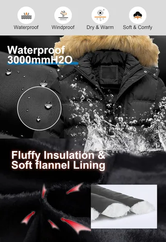 Miniatura 4 de Pursky Chaqueta acolchada impermeable para hombre, abrigos de burbujas de invierno, parka de esquí con capucha