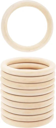 Miniatura 9 de Mandala Crafts Suministros de anillos de macramé de madera de 1.575 pulgadas, 70 círculos de madera natural sin terminar para la fabricación de joyas