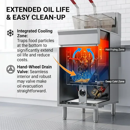 Miniatura 4 de Freidora de gas natural comercial de alta resistencia, freidora de gas de acero inoxidable de 4 quemadores de 120,000 BTU, capacidad de 50 libras