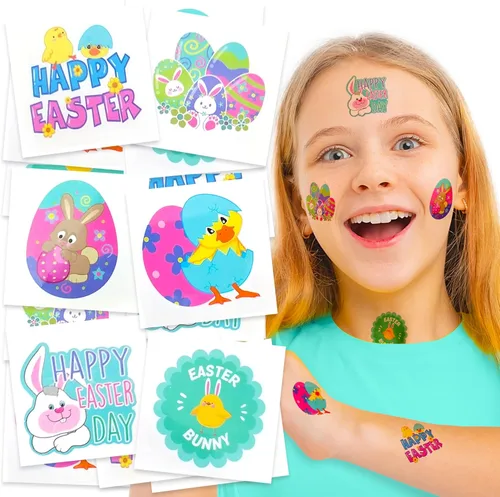 Miniatura 2 de Relleno de cesta de Pascua para niños, paquete de 144 tatuajes de Pascua para niños, tatuajes temporales individuales, temas de Pascua, calcomanías