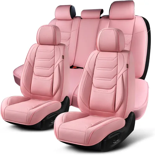 Miniatura 7 de TIEHESYT Fundas de asiento delantero de automóvil color rosa, par de fundas de cuero transpirable para asientos delanteros y reposacabezas, funda