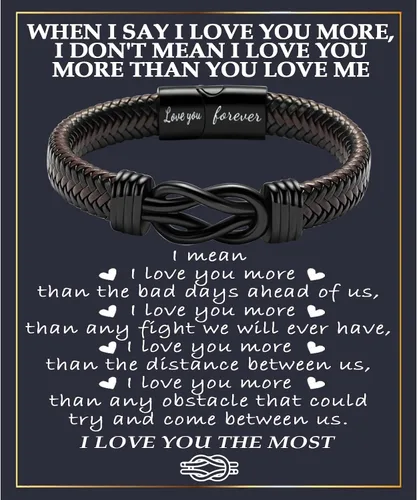Miniatura 10 de Gifts for Men Infinity Leather Bracelet for Dad New Daddy Husband Boyfriend Son Grandson Brother Nephew Uncle Brown Braided Engraved Leather Jewelry