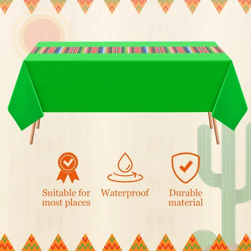 Miniatura 4 de Preboun Mantel de plástico mexicano y pancarta de papel picado mexicano, suministros de decoración de fiesta para mesas rectangulares, carnaval