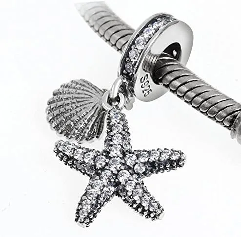 Miniatura 4 de Colgante de estrella de mar tropical y concha de mar cuentas de plata de ley 925 pulsera de estilo europeo