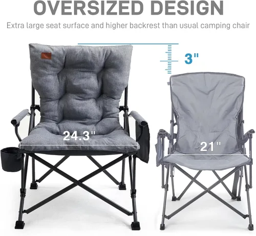 Miniatura 4 de EVER ADVANCED Silla plegable acolchada de gran tamaño para camping para adultos, silla de césped resistente con bolsillos laterales, silla cuádruple